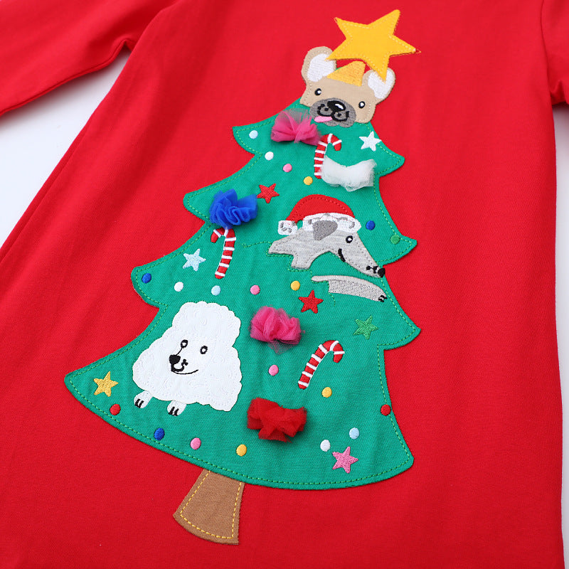 Mädchen Langarmkleid mit festlichem Weihnachtsbaum-Motiv