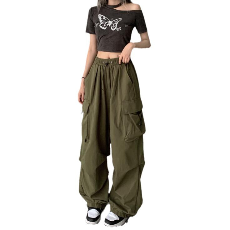 Damen nan weite Cargo-Hose mit Tunnelzugbund, verstellbarem Saum und Mehrfachtaschen