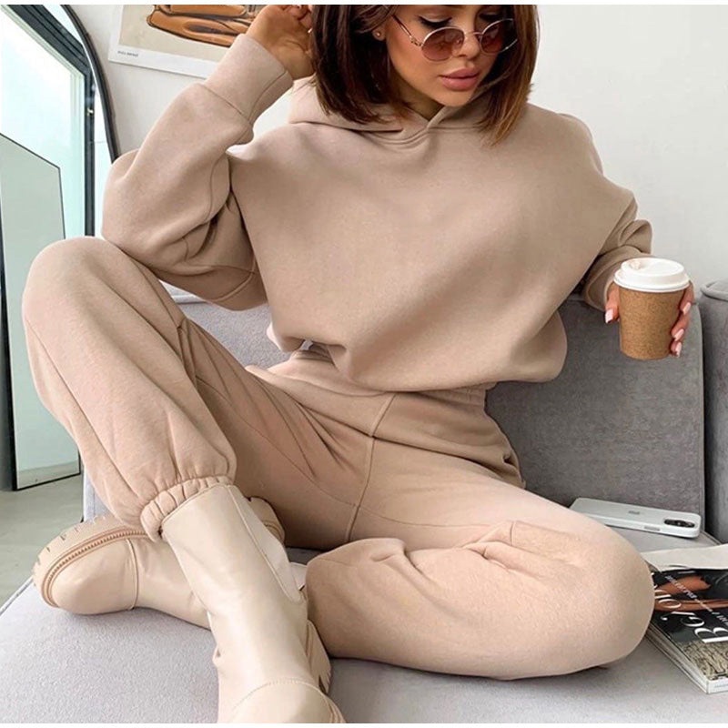 Damen nan kuscheliges Lounge-Set mit Kapuzenpullover und hoher Taillen-Jogginghose
