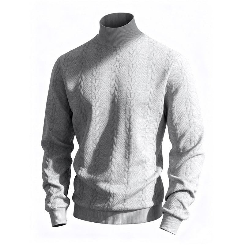 Herren nan feiner Zopfmuster-Rollkragenpullover mit schmaler Passform, geripptem Kragen und elastischen Bündchen