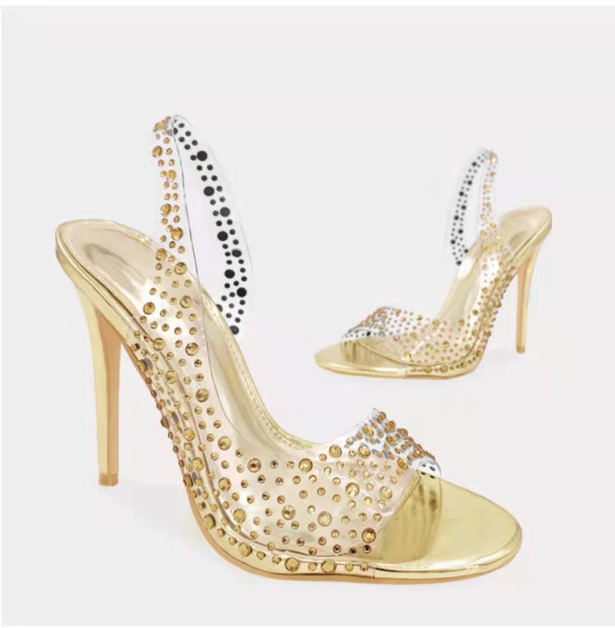 Damen Glamouröse High Heel Sandalen mit funkelndem Strassbesatz Selmira