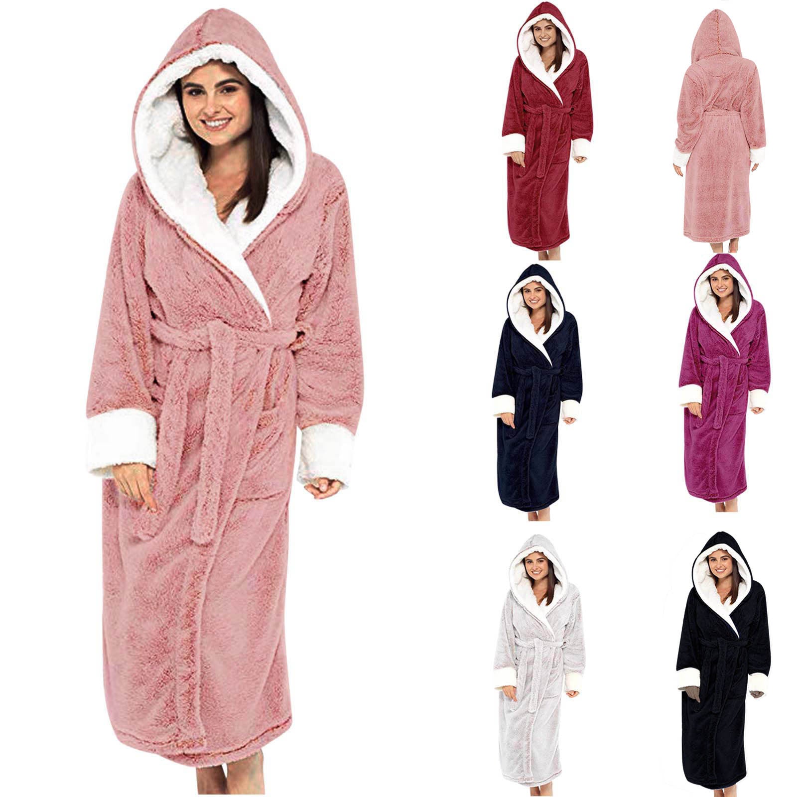 Damen Kuscheliger Fleece-Morgenmantel mit Kapuze und Gürtel Selmira