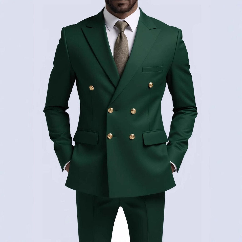 Herren nan doppelreihiger Slim-Fit Anzug mit goldenen Zierknöpfen und schmaler Businesshose