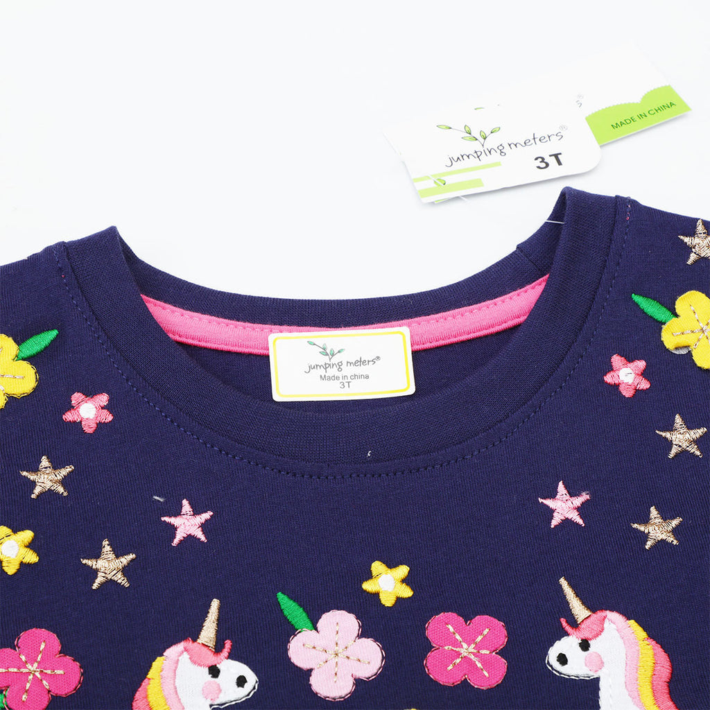 Mädchen Baumwollkleid mit zauberhaften Einhorn- und Blumendesigns