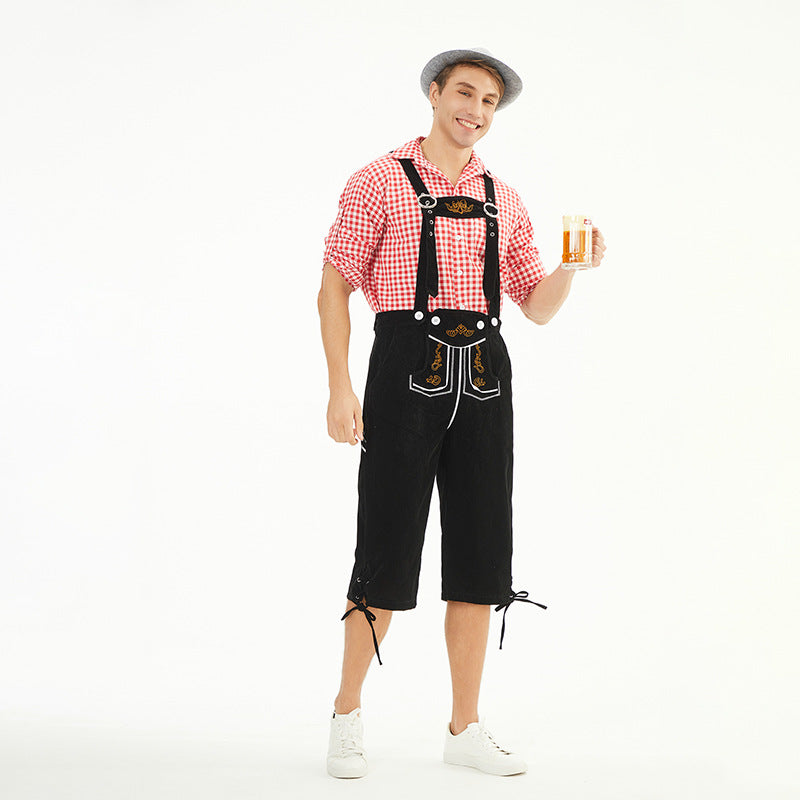 Herren nan knielange Trachten-Latzhose mit verstellbaren Trägern und dekorativer Stickerei