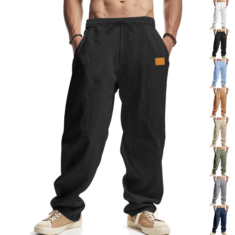 Herren nan lässige Oversize-Leinen-Jogginghose mit Elastikbund, Kordelzug und seitlichen Eingrifftaschen