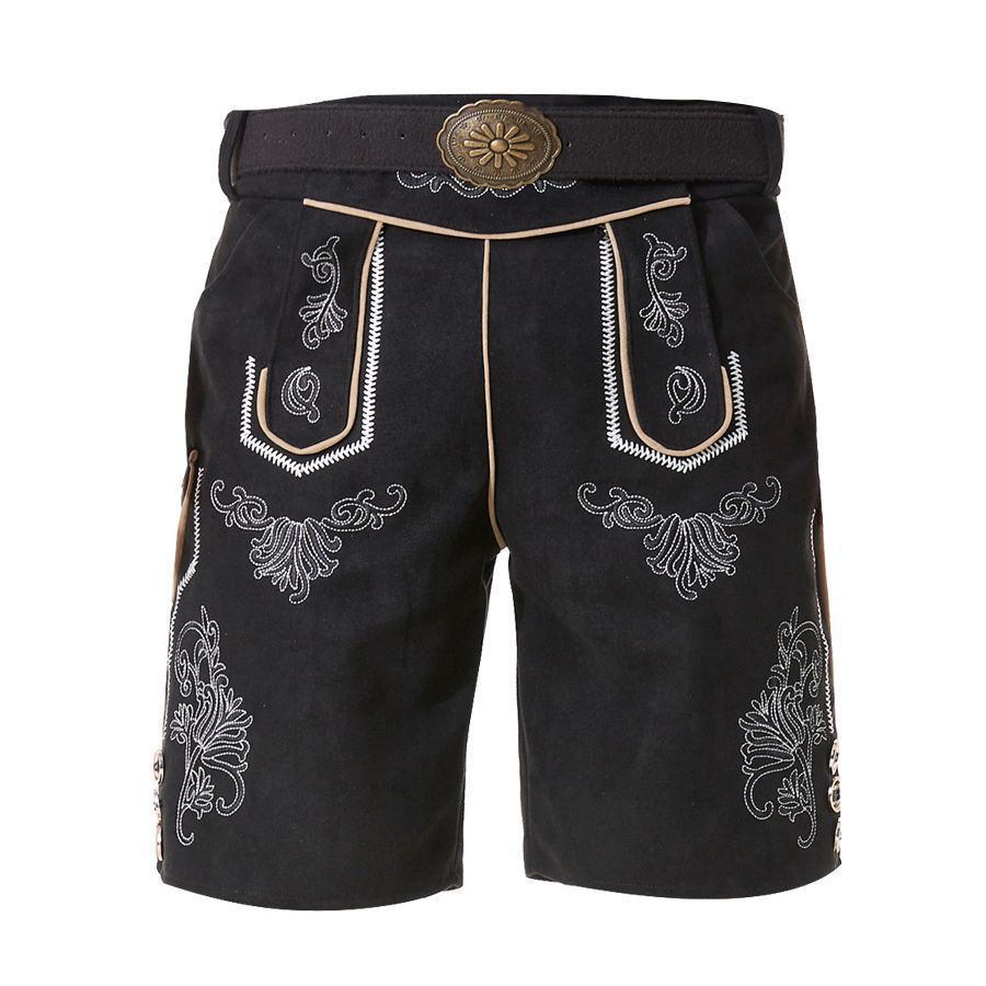 Herren nan kurze Trachtenlederhose mit filigranen Stickereien und Zierschnalle