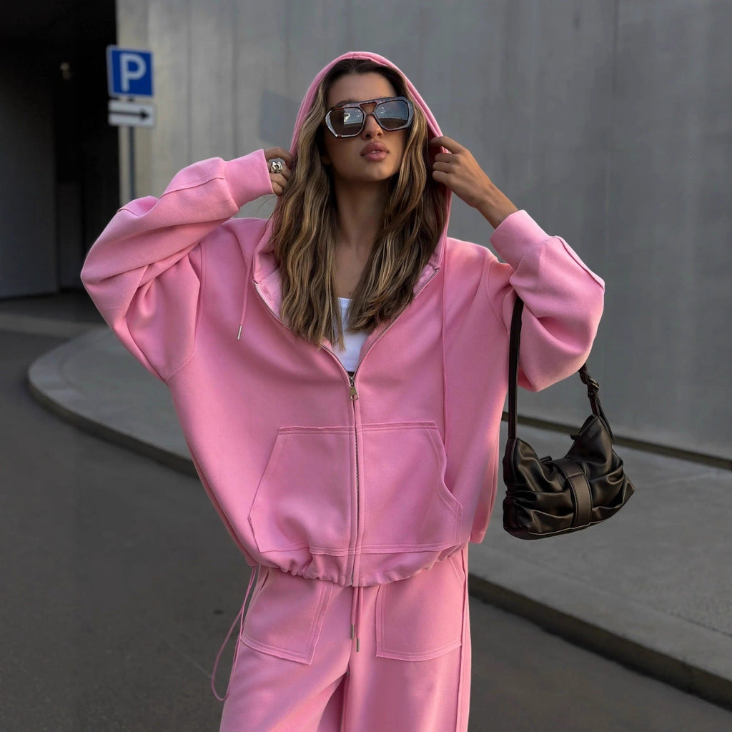 Damen nan oversized Kapuzenjacke mit Reißverschluss und Kängurutasche