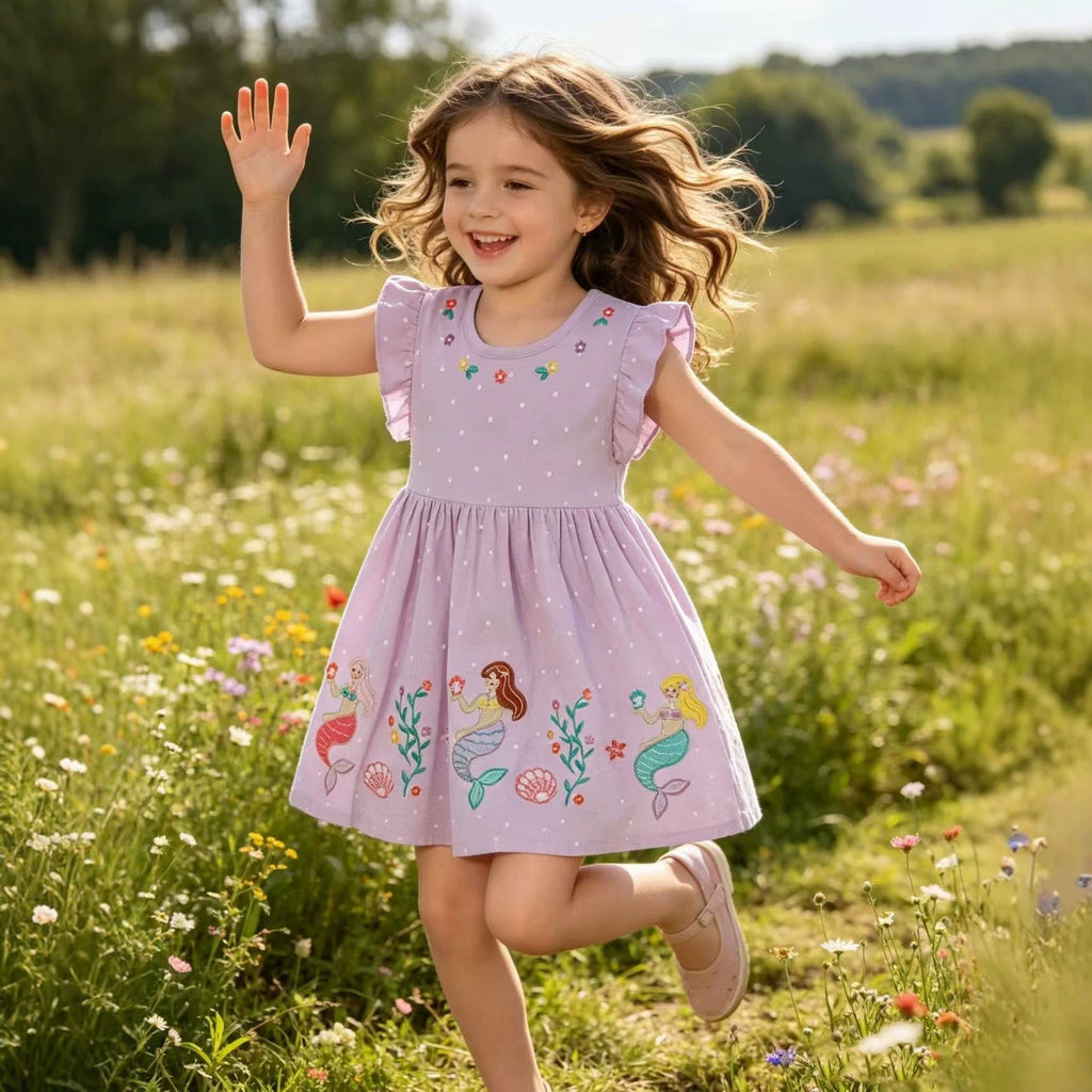 Mädchen Sommerkleid mit verzauberndem Meerjungfrau-Stickdesign