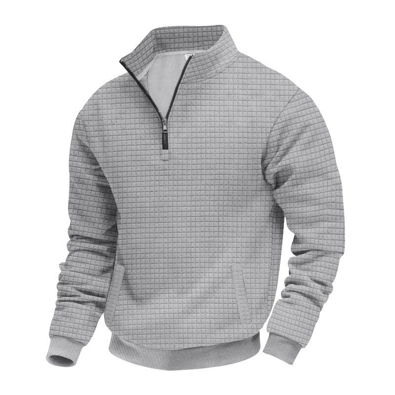 Herren nan wärmendes Waffel-Halbzip-Sweat mit Kastenquadratstruktur und Kängurutasche