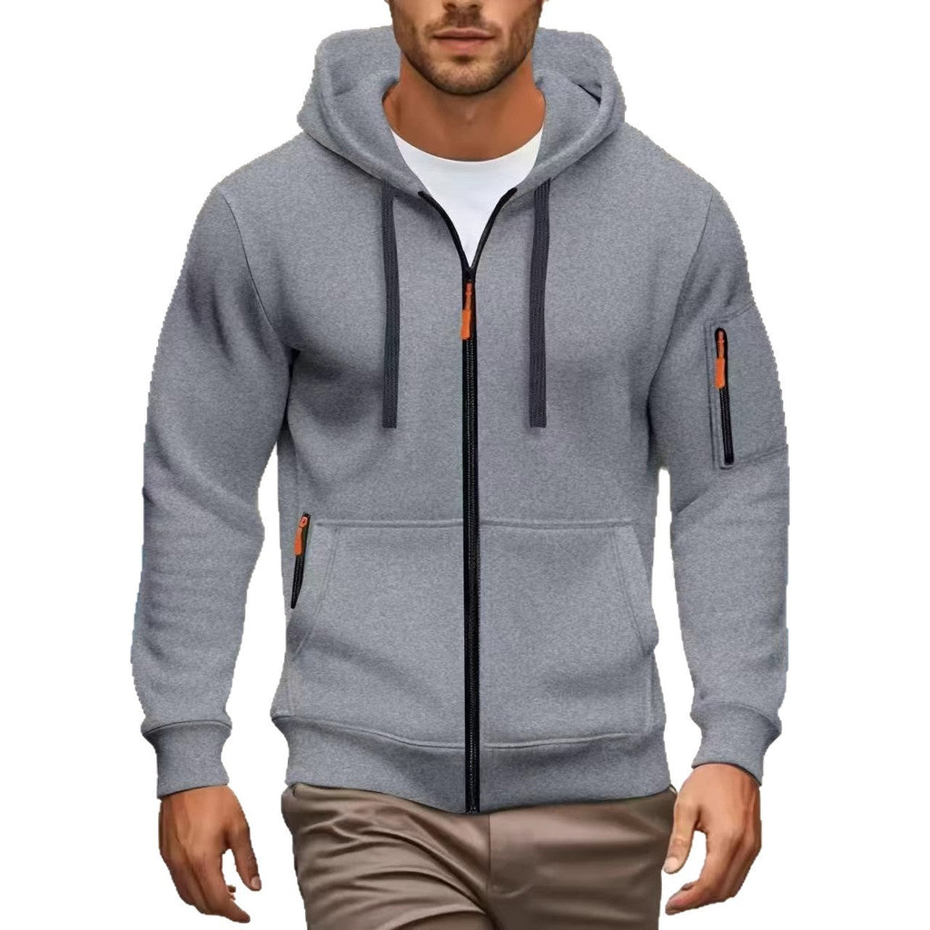 Herren nan funktionale Kapuzenjacke mit durchgehendem Reißverschluss, Ärmeltasche und elastischen Bündchen