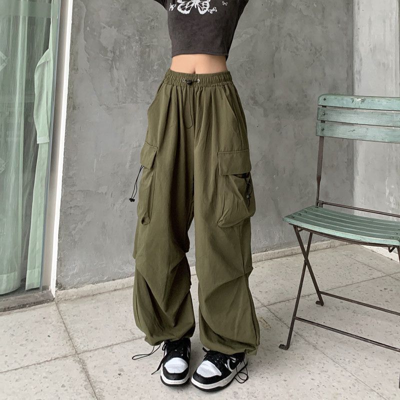 Damen nan weite Cargo-Hose mit Tunnelzugbund, verstellbarem Saum und Mehrfachtaschen