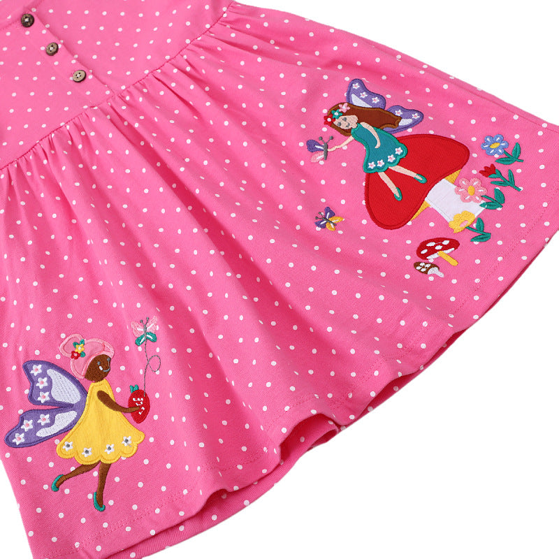 Mädchen Polka-Dots Baumwollkleid mit bezaubernden Feen-Motiven