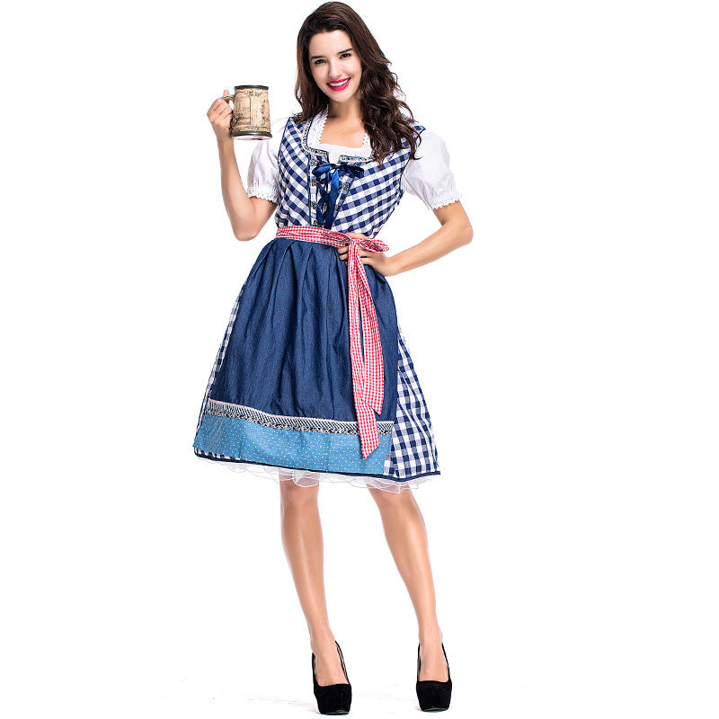 Damen nan traditionelles Trachten Dirndlkleid mit herzförmigem Ausschnitt, Schnürung und abnehmbarer Schürze