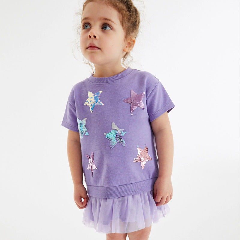 Mädchen T-Shirt mit glitzernden Sternen und Tüllrock