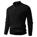 Herren nan feinstrukturierter Halbzip-Pullover mit Stehkragen, geripptem Strukturstrick und schmaler Passform