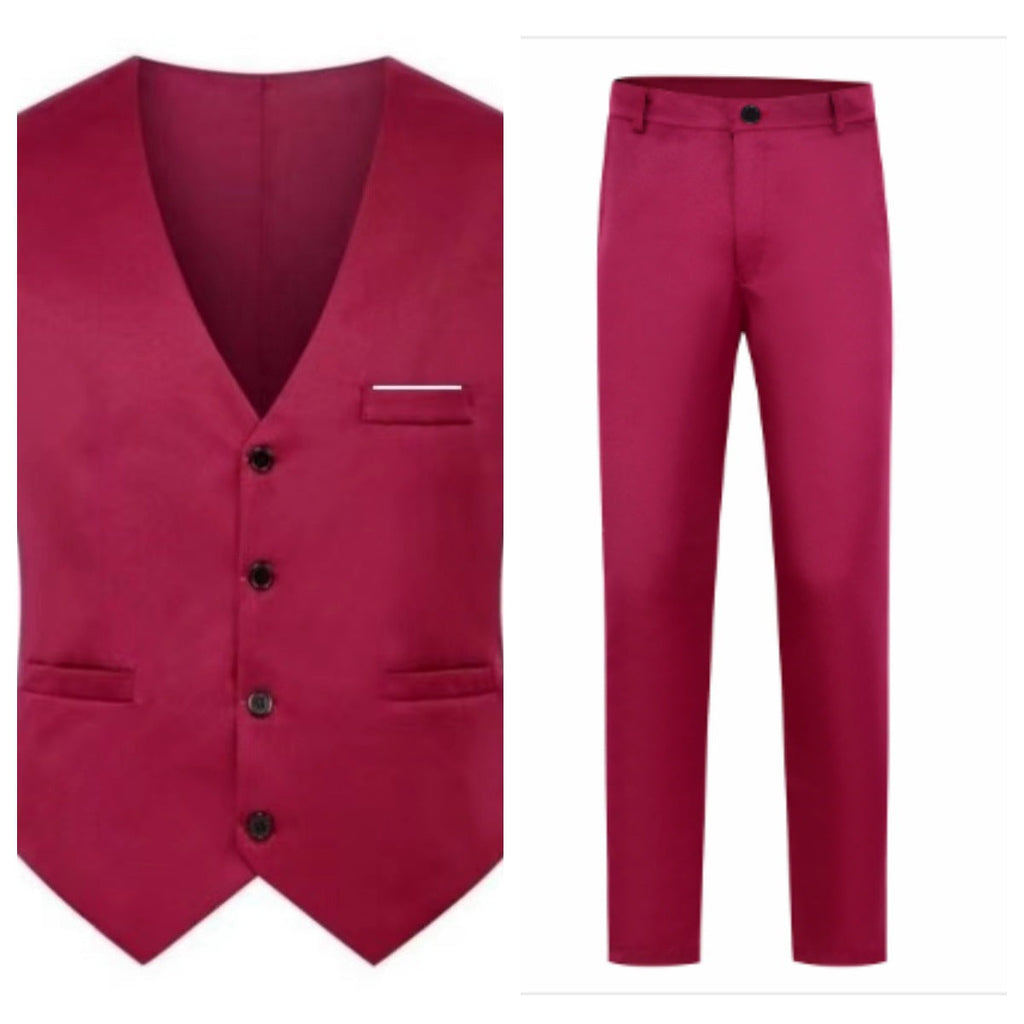 Herren nan elegante Satinweste mit V-Ausschnitt und schmal geschnittene Anzughose