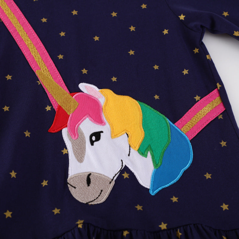 Mädchen Langarmkleid mit zauberhaftem Einhorn-Applikationsdesign