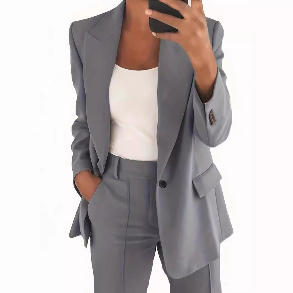 Damen nan taillierter Blazer-Hosen Businessanzug aus Stretchstoff