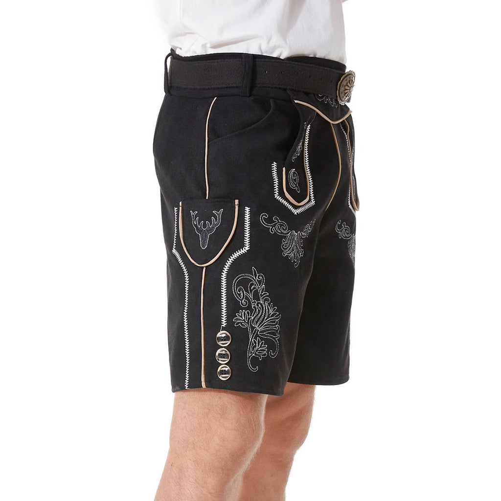 Herren nan kurze Trachtenlederhose mit filigranen Stickereien und Zierschnalle