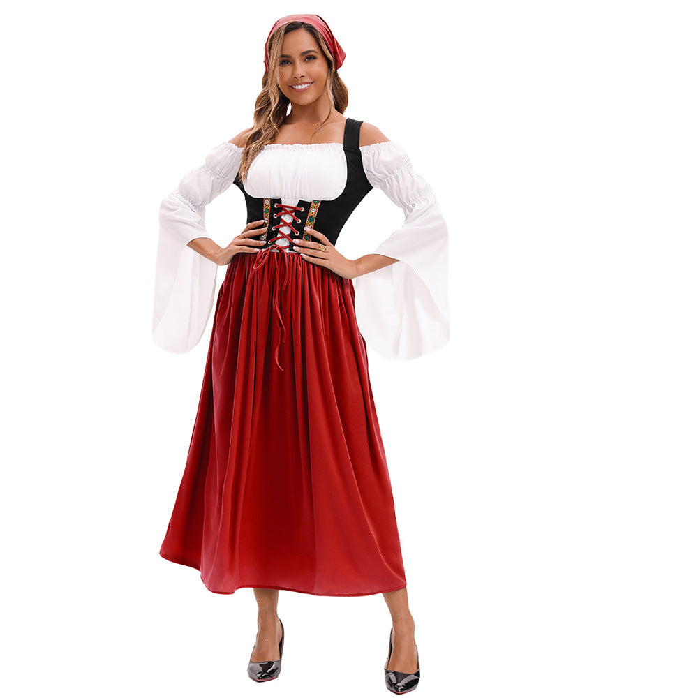 Damen nan Renaissancauernkleid mit geschnürtem Korsett und Trompetenärmeln