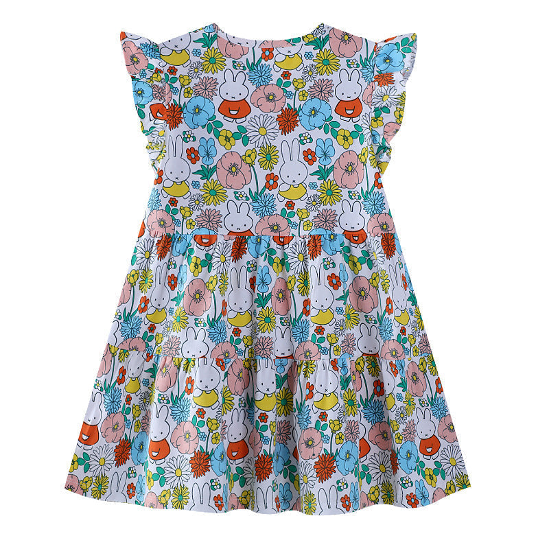 Mädchen Sommerkleid mit buntem Blumen- und Tierdesign