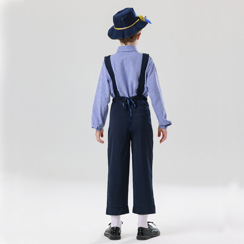 Herren nan bestickte Kindertracht Latzhose mit verstellbaren Hosenträgern und Kontrastnähten