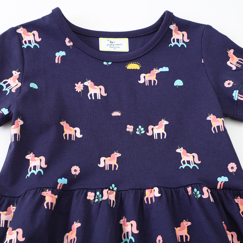 Mädchen Kurzarm Kleid mit verspieltem Einhorn-Motiv