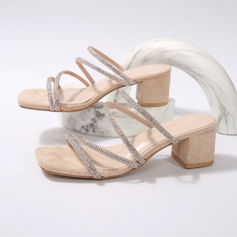 Damen Elegante Sandalen mit funkelnden Riemen und blockiertem Absatz Selmira