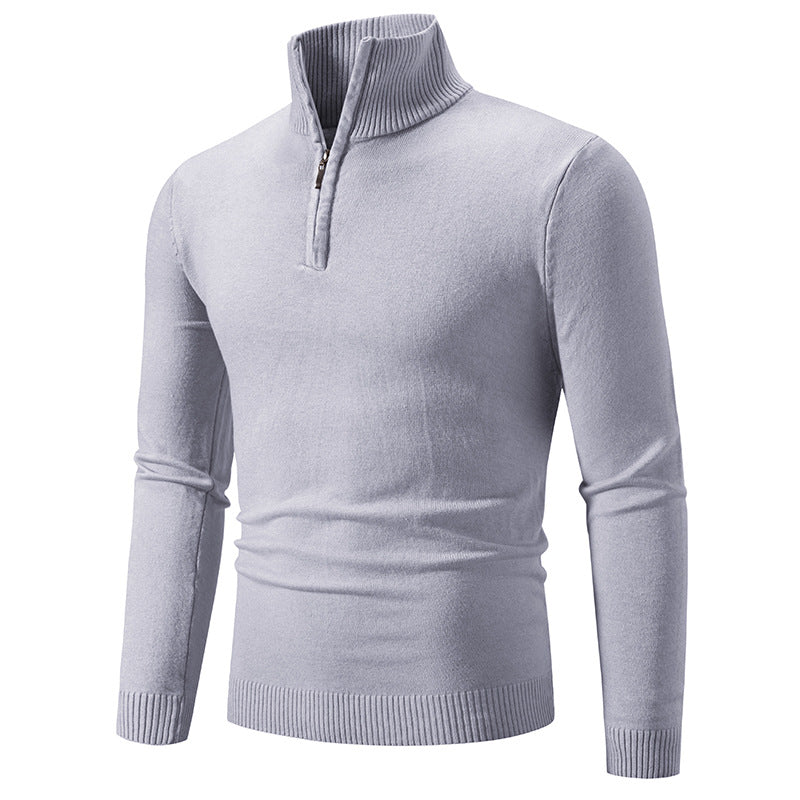Herren nan Feinstrick-Halbzip-Pullover mit Rippen-Stehkragen und schmaler Passform