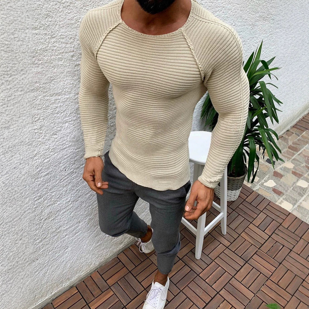 Herren nan figurbetonter Strickpullover mit Raglanärmeln und elastischer Struktur