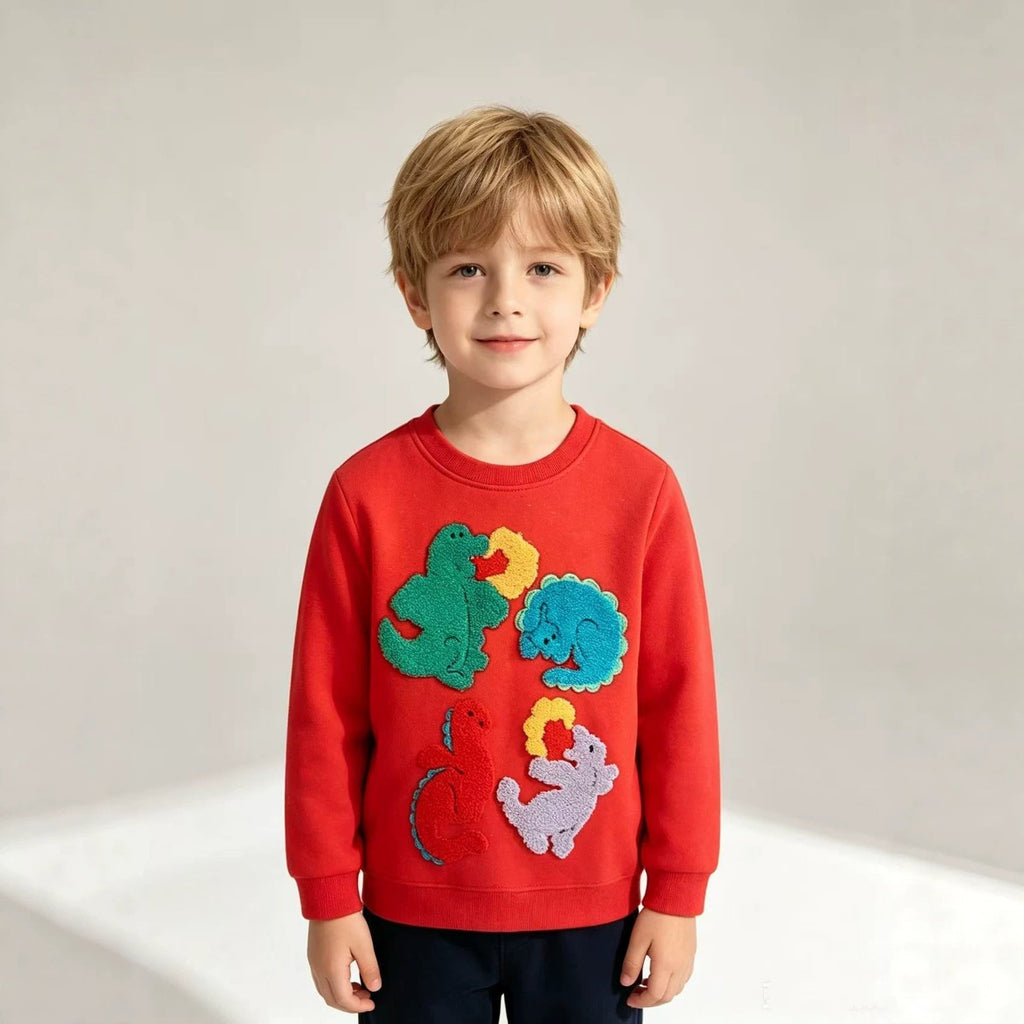 Kinder Sweatshirt mit buntem Dinosaurier und Blumen-Applikationen