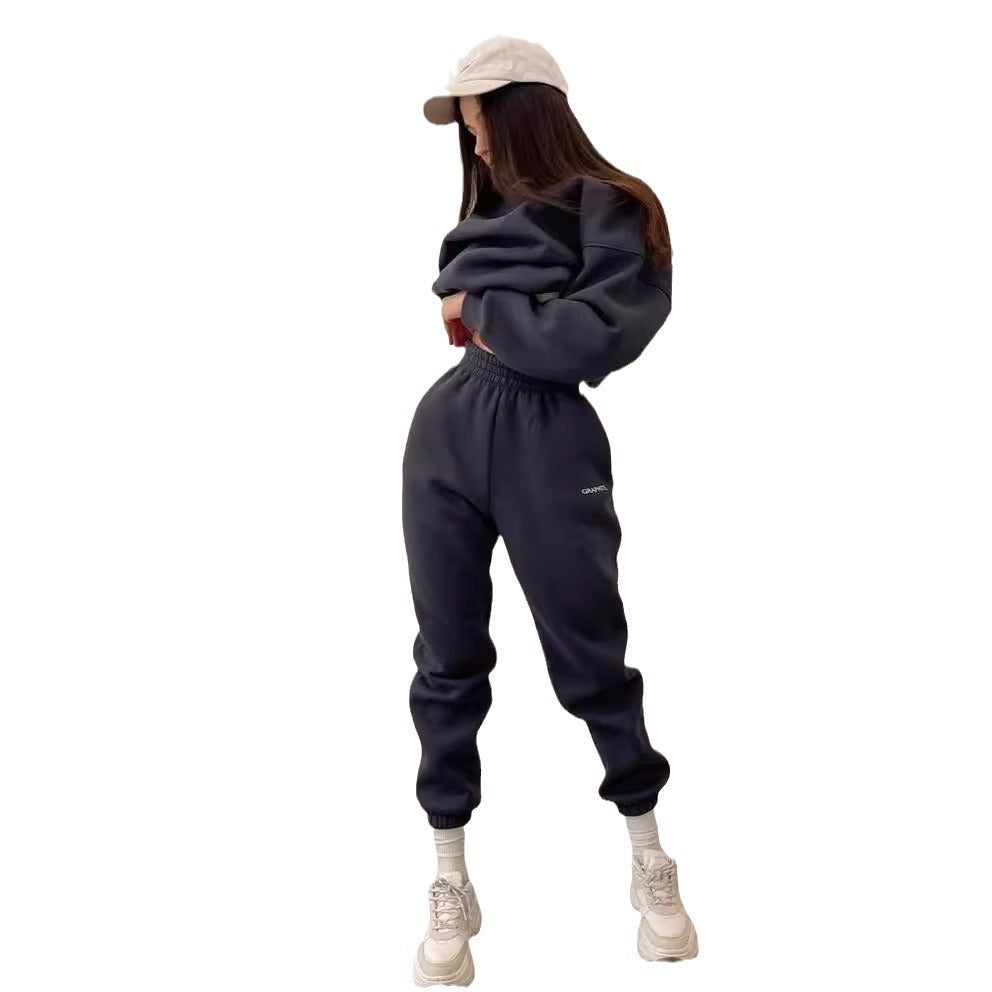Damen nan Oversized kurz geschnittenes Sweatshirt mit High Waist Fleece Jogginghose Set