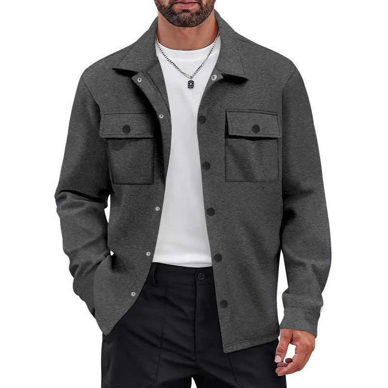 Herren nan Overshirt-Jacke mit Brustklappen, lockerer Passform und durchgehender Knopfleiste