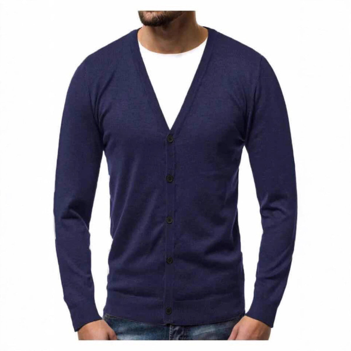Herren nan Feinstrick-Cardigan mit V-Ausschnitt, schmaler Passform und durchgehender Knopfleiste