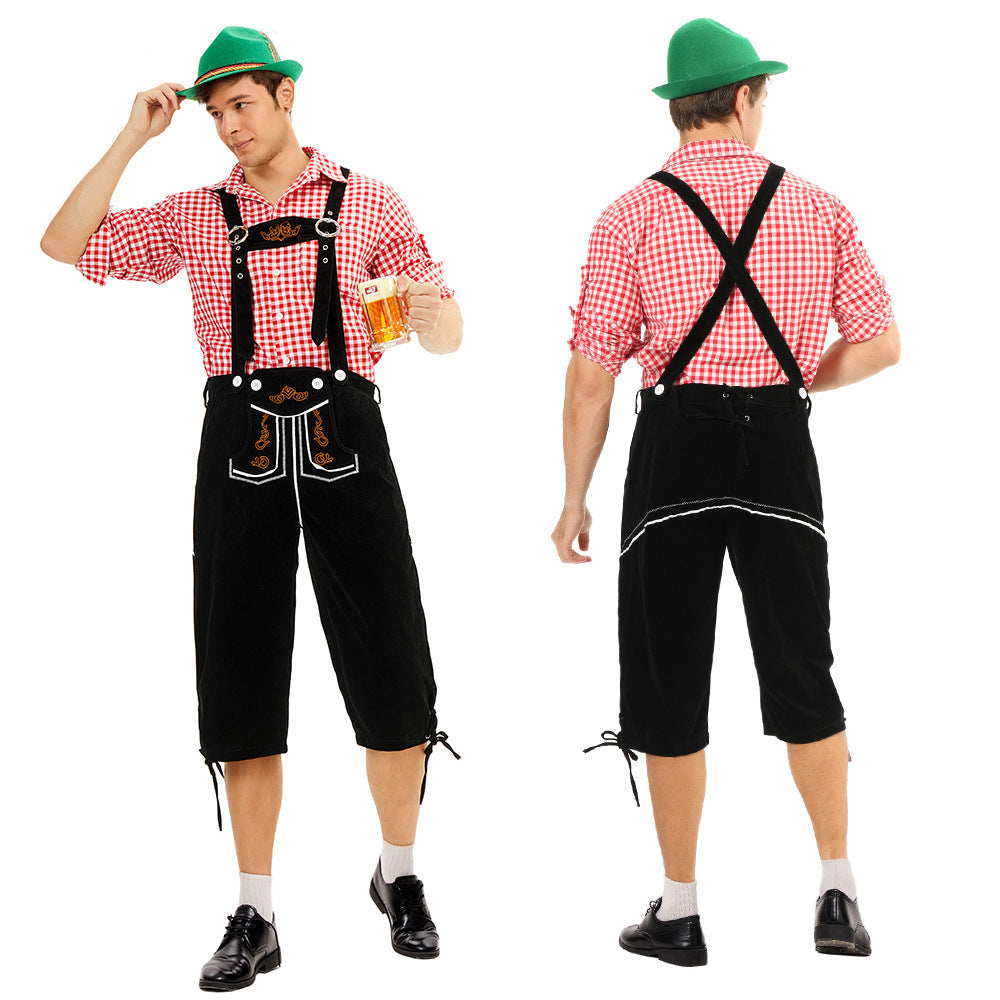Herren nan knielange Wildlederimitat Lederhose mit detaillierter Stickerei