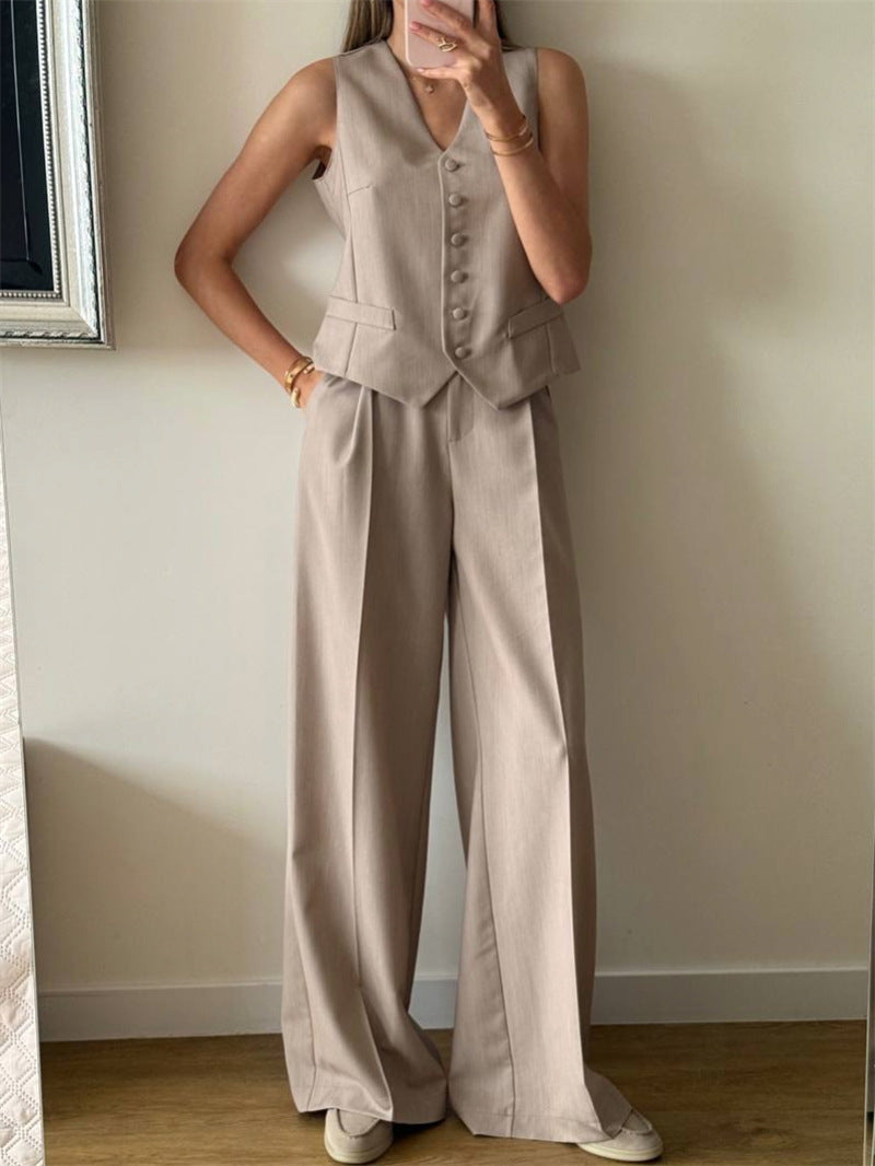 Damen elegantes 3-teiliges Anzug-Set mit ärmelloser Weste und weiten Hosen Selmira