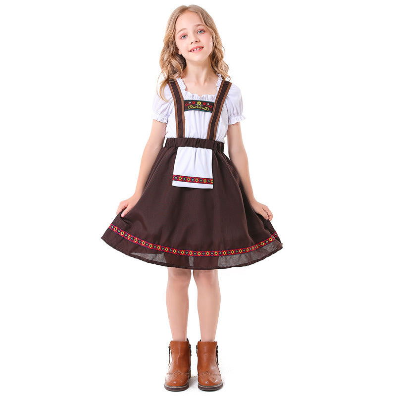 Damen nan traditionelles Mädchen-Dirndlkleid mit Schürze und dekorativen Stickereien