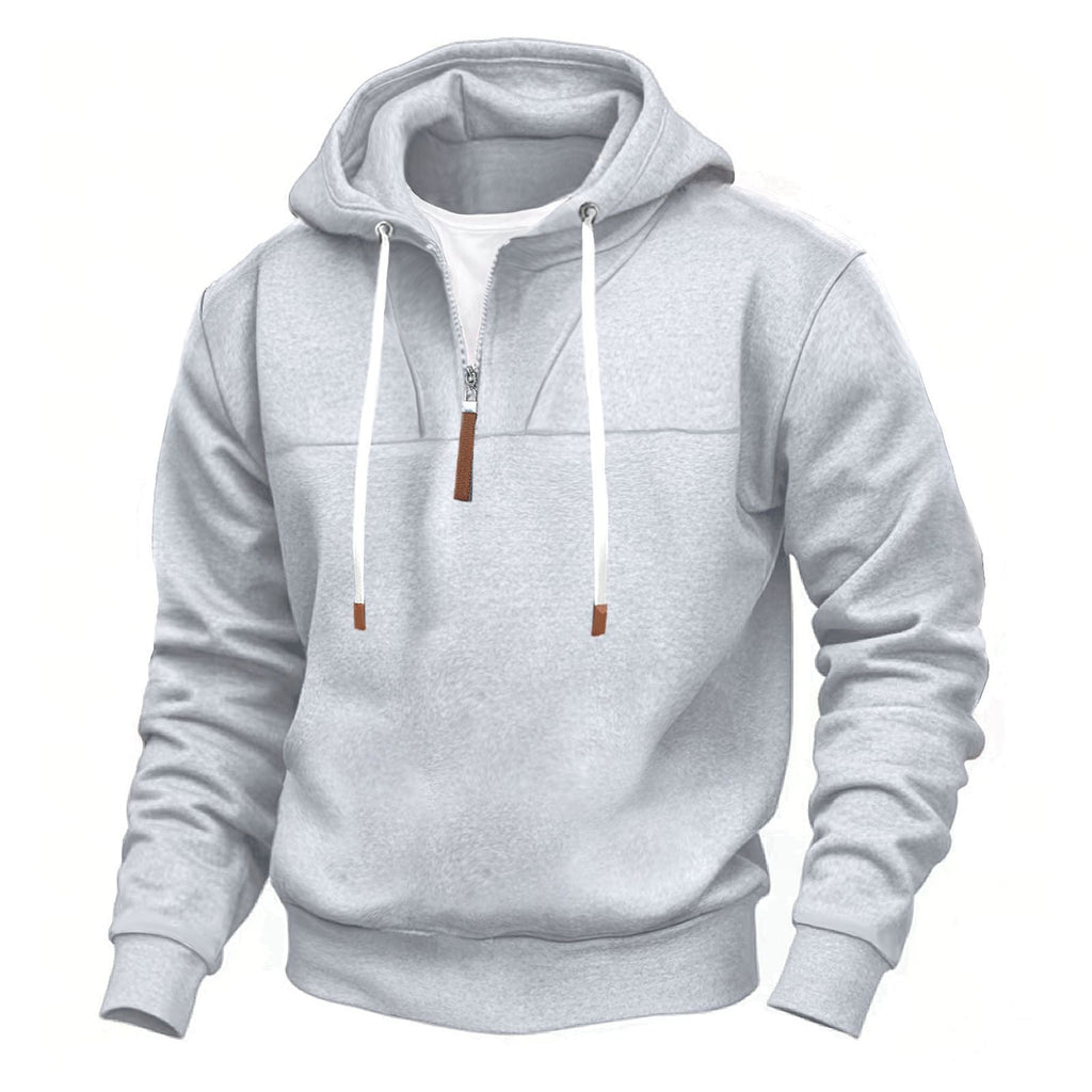 Herren nan Kapuzenpullover mit halbem Reißverschluss, weichem Innenfutter und Leder-Details