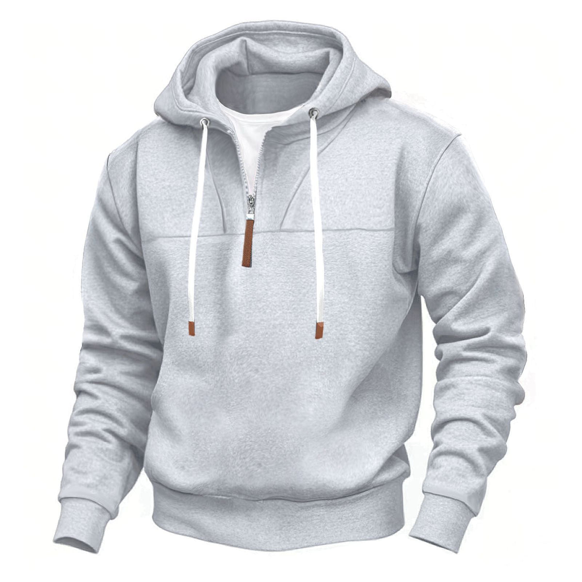 Herren nan Kapuzenpullover mit halbem Reißverschluss, weichem Innenfutter und Leder-Details