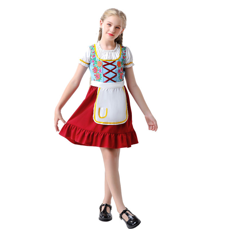 Damen nan traditionelles Dirndlkleid für Kinder mit Schürze und floraler Stickerei
