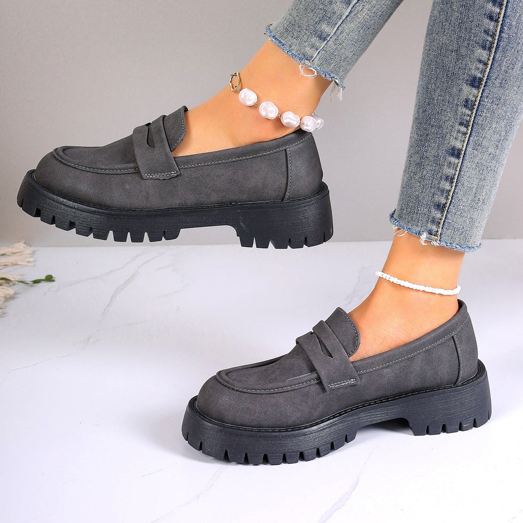 Damen nan Plateau-Loafer mit Profilsohle und Velourslederoptik