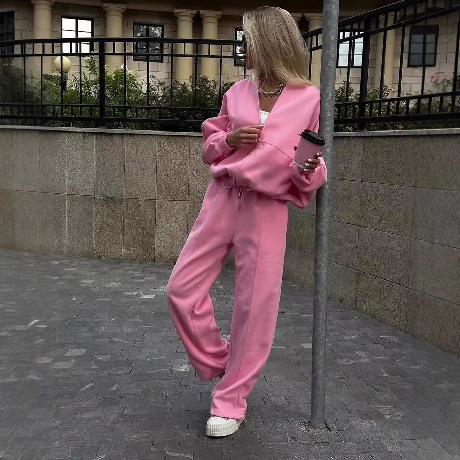 Damen nan cropped Hoodie mit halbem Reißverschluss und Highwaist Jogginghose