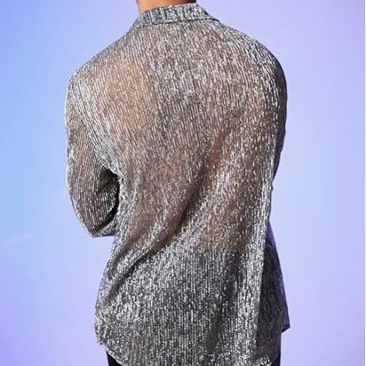 Damen nan schimmernde Crinkle-Hemdbluse mit Viskose-Optik Hemdkragen und Manschetten