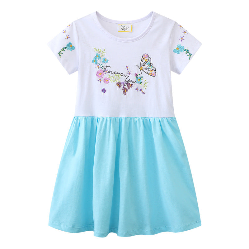 Mädchen Freizeitkleid mit bezaubernder Blumen- und Schmetterlingsstickerei
