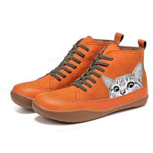 Damen nan knöchelhohe Sneaker mit niedlichem Katzenmotiv Stickerei und ergonomischem Komfortfußbett