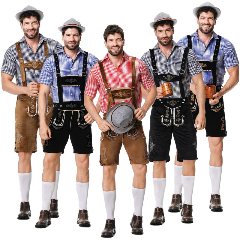 Herren nan traditionelle kurze Trachtenlederhose mit aufwendiger Stickerei und verstellbaren Trägern