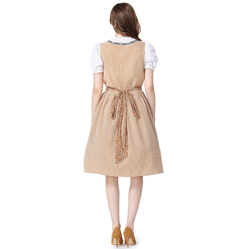 Damen nan traditionelles Oktoberfest Dirndlkleid mit Spitzenbluse, verstellbarer Korsettschnürung und glümter Schürze