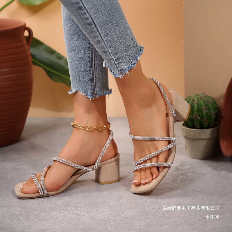 Damen Elegante Sandalen mit funkelnden Riemen und blockiertem Absatz Selmira