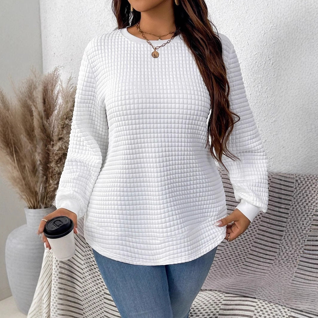 Damen nan Waffelstrick Longsleeve mit Rundhalsausschnitt, leicht A-Linien-Schnitt und gerippten Bündchen
